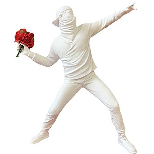 Escultura decorativa lanzador de flores – Arte urbano en blanco puro