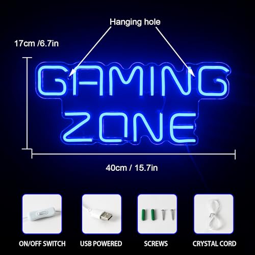 Cartel LED Zona Gamer – Azul neón para el rincón del vicio