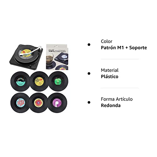 Litensh Posavasos Retro con Discos de Vinilo, de Goma Antideslizante, con Aislamiento, Redondos, para té, café, Bebidas, protección de Mesa, Evita Que se resbale el Soporte (patrón M1 + Soporte)