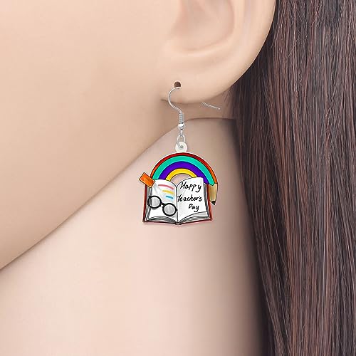 BAMAY Pendientes de Acrilico Autobus Escolar Novedad Coche Camion Joyeria Vuelta al Cole Profesores Regalos para Mujeres Niñas Estudiantes (Rojo)