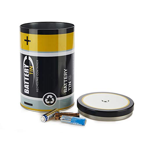 Balvi Contenedor Pilas gastadas Battery Tin Color Negro para Reciclar y Ayudar a Mantener el medioamb