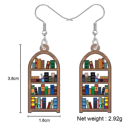 LONYOO Acrílico Pendientes Libro Colgante Joyería Divertido Estantería de Libros Volver a la Escuela Regalos para Profesores Mujer Niña Niños Charms (Estantería)