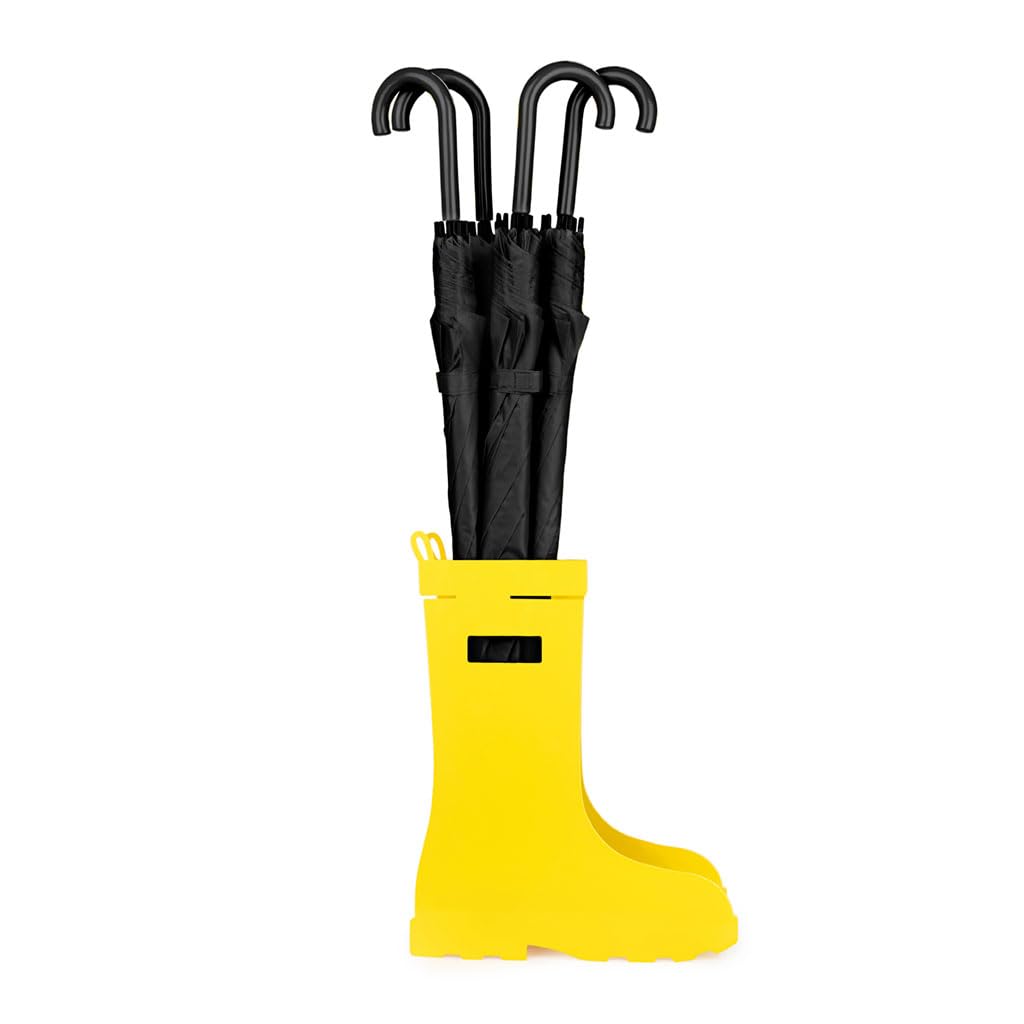 Paragüero amarillo en forma de botas – Decoración útil para días de lluvia