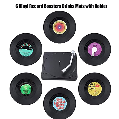 Litensh Posavasos Retro con Discos de Vinilo, de Goma Antideslizante, con Aislamiento, Redondos, para té, café, Bebidas, protección de Mesa, Evita Que se resbale el Soporte (patrón M1 + Soporte)