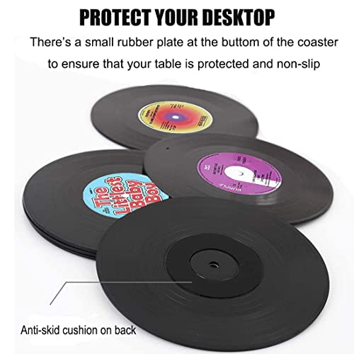 Litensh Posavasos Retro con Discos de Vinilo, de Goma Antideslizante, con Aislamiento, Redondos, para té, café, Bebidas, protección de Mesa, Evita Que se resbale el Soporte (patrón M1 + Soporte)