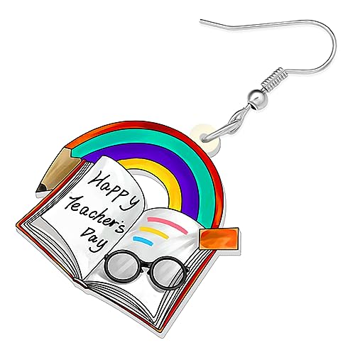 BAMAY Pendientes de Acrilico Autobus Escolar Novedad Coche Camion Joyeria Vuelta al Cole Profesores Regalos para Mujeres Niñas Estudiantes (Rojo)