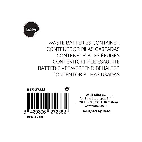 Balvi Contenedor Pilas gastadas Battery Tin Color Negro para Reciclar y Ayudar a Mantener el medioamb