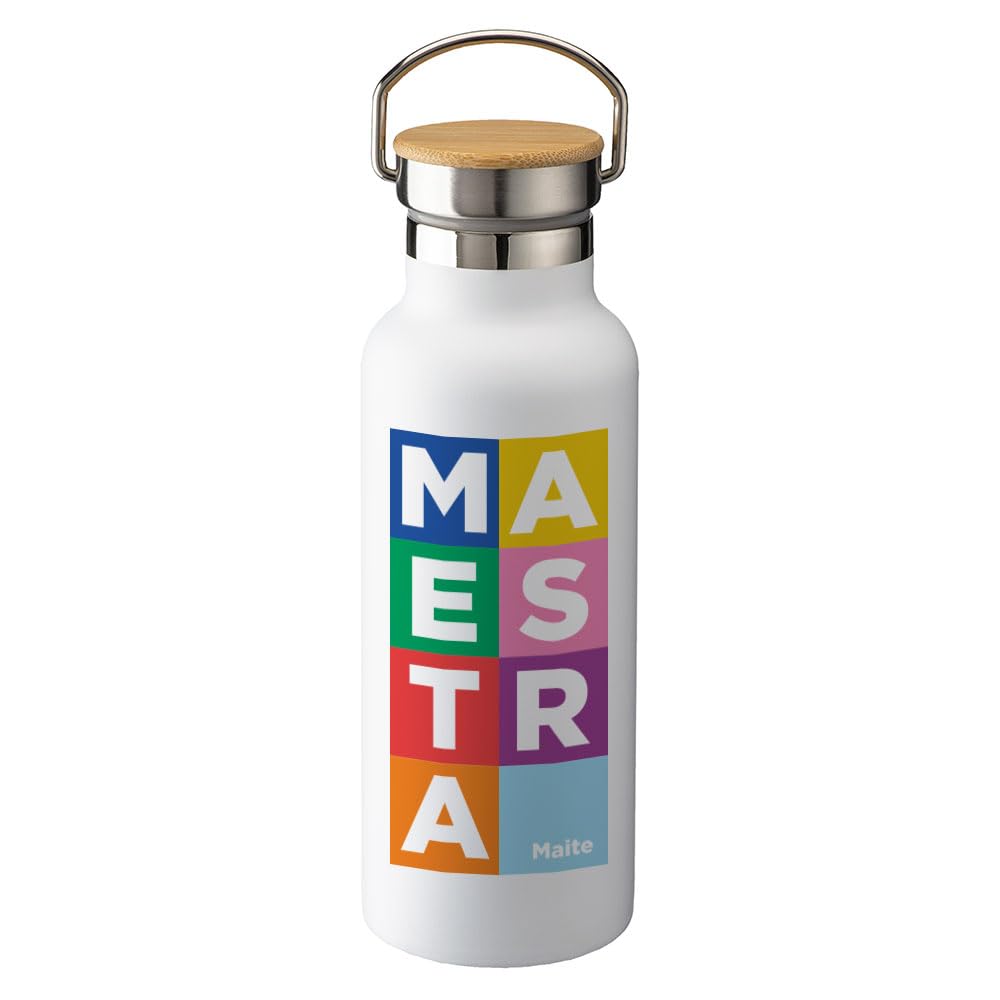 Gracias, profe – Botella térmica elegante con tapón de madera