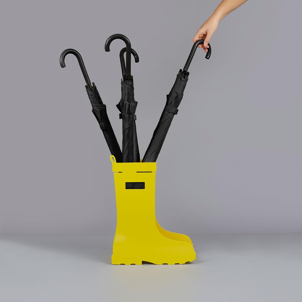 Paragüero amarillo en forma de botas – Decoración útil para días de lluvia