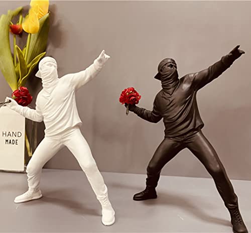 Escultura decorativa lanzador de flores – Arte urbano en blanco puro