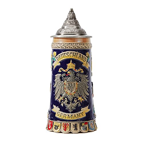 Jarra de cerveza alemana – Brindis con escudos y aire medieval