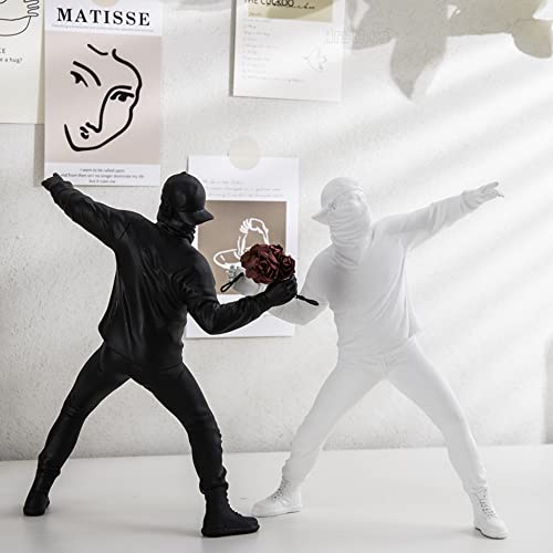 Escultura decorativa lanzador de flores – Arte urbano en blanco puro