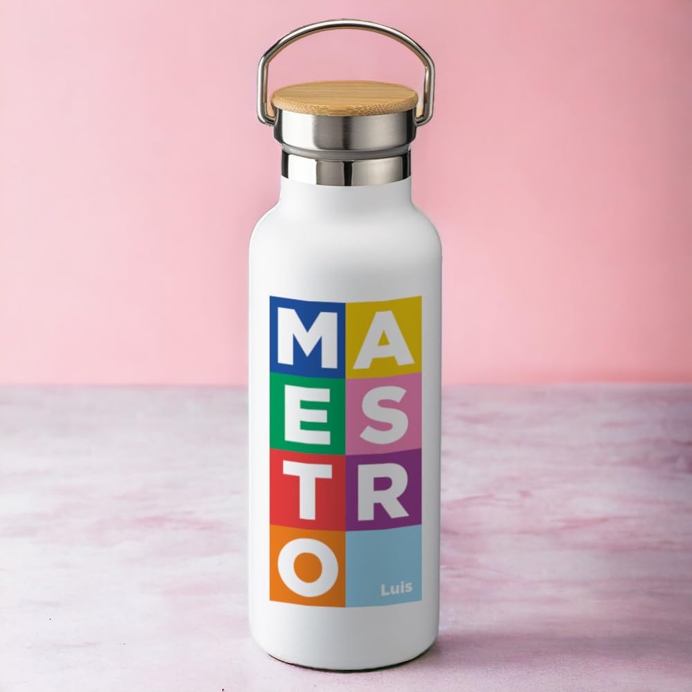 Gracias, profe – Botella térmica elegante con tapón de madera