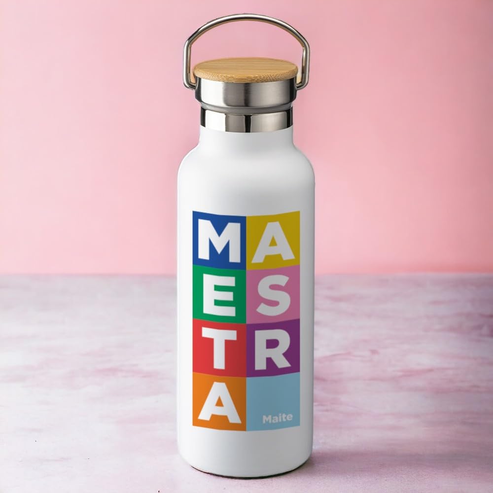 Gracias, profe – Botella térmica elegante con tapón de madera