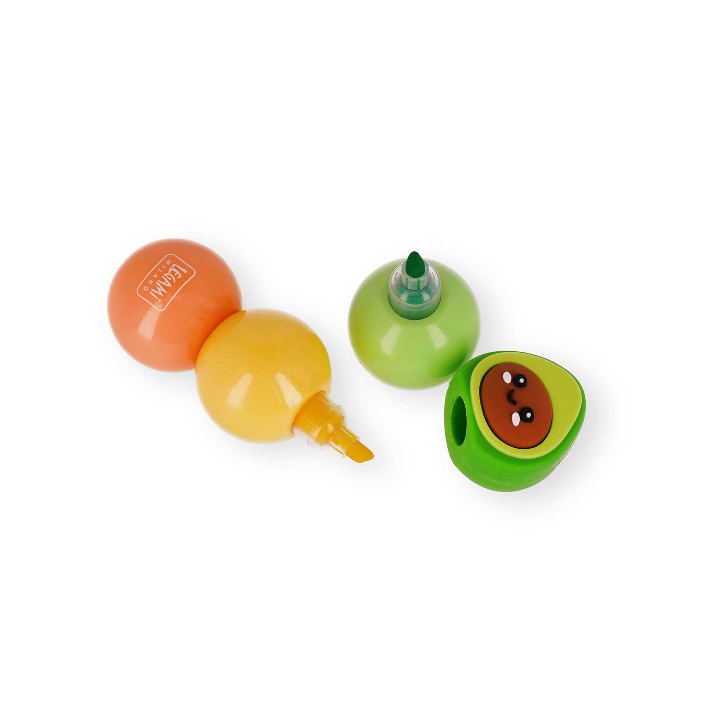 Legami - Resaltador 3 en 1, colores pastel, verde, amarillo, naranja, secado rápido, temática aguacate