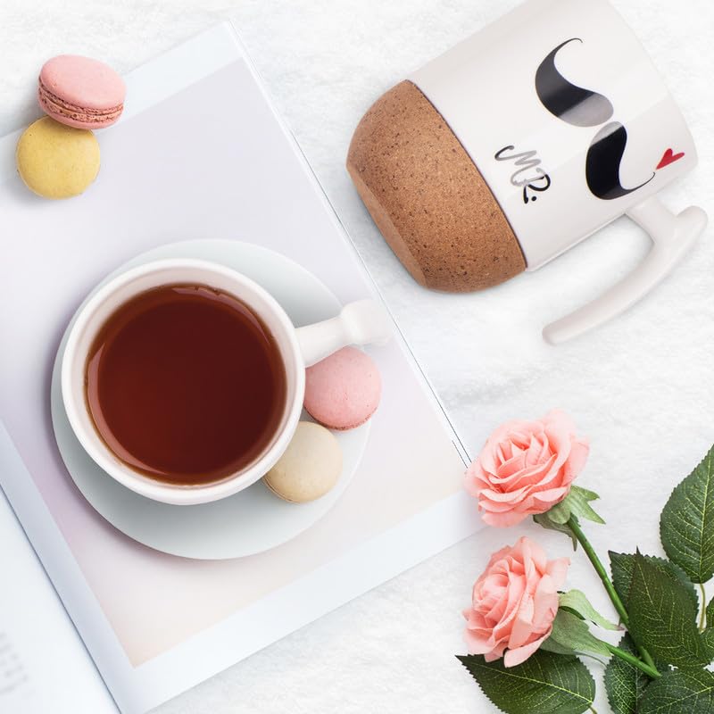 Set de tazas Mr. & Mrs. – Amor y café con base de corcho