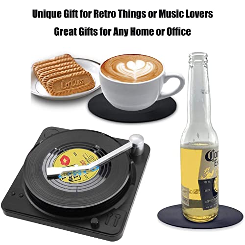 Litensh Posavasos Retro con Discos de Vinilo, de Goma Antideslizante, con Aislamiento, Redondos, para té, café, Bebidas, protección de Mesa, Evita Que se resbale el Soporte (patrón M1 + Soporte)