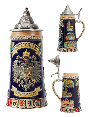 Jarra de cerveza alemana – Brindis con escudos y aire medieval