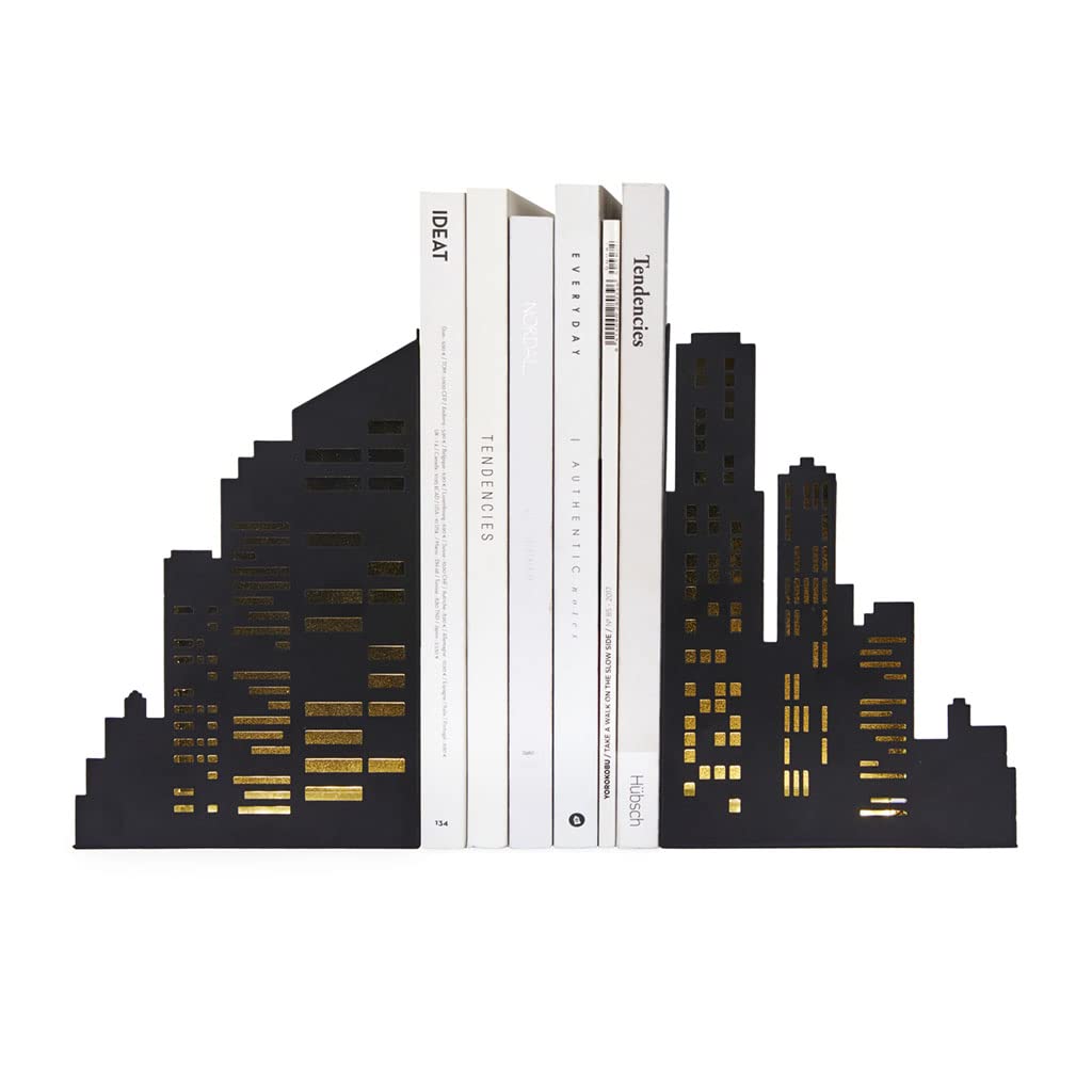 Sujetalibros skyline con luz – La ciudad iluminada entre tus novelas