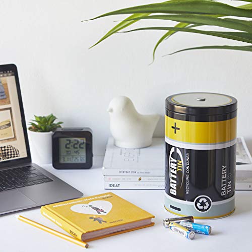 Balvi Contenedor Pilas gastadas Battery Tin Color Negro para Reciclar y Ayudar a Mantener el medioamb