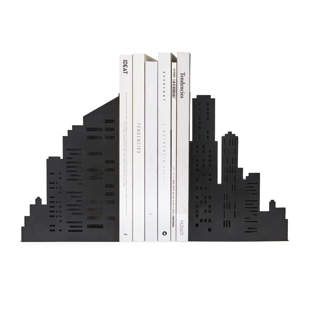 Sujetalibros skyline con luz – La ciudad iluminada entre tus novelas