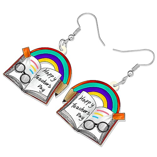 BAMAY Pendientes de Acrilico Autobus Escolar Novedad Coche Camion Joyeria Vuelta al Cole Profesores Regalos para Mujeres Niñas Estudiantes (Rojo)