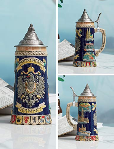 Jarra de cerveza alemana – Brindis con escudos y aire medieval
