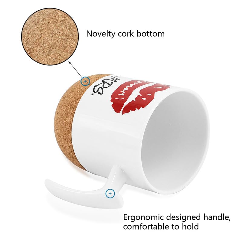 Set tazas Mr. & Mrs. con base de corcho – Amor con bigote y labios rojos