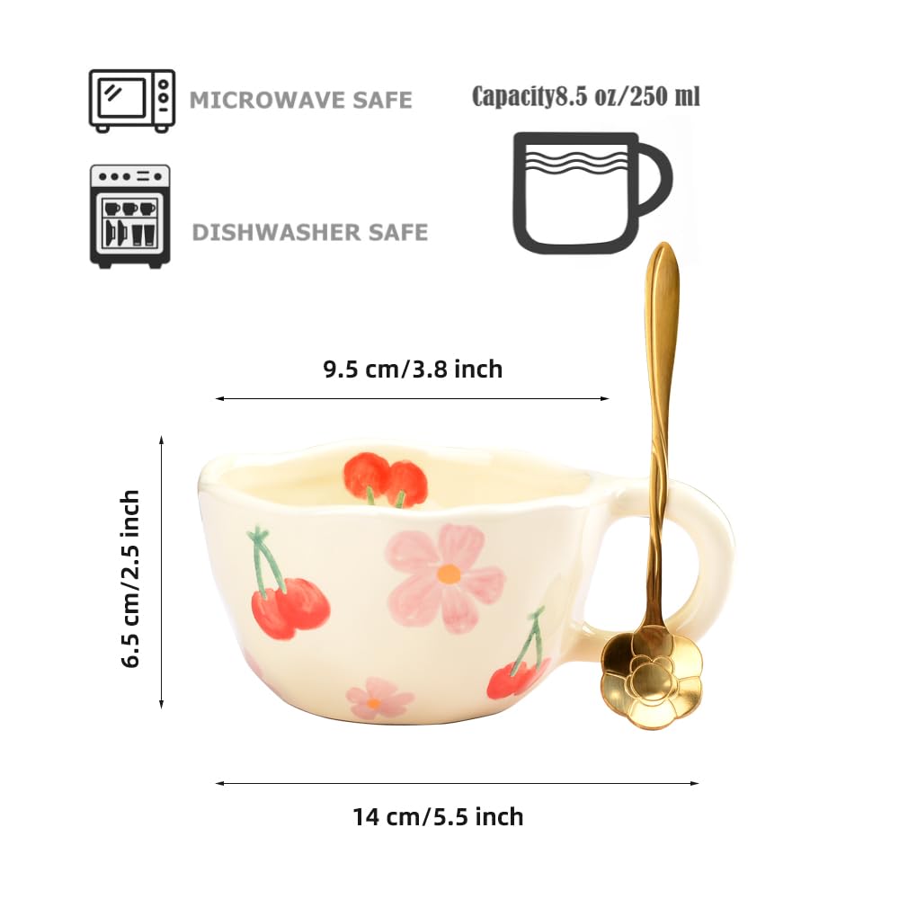 Taza con flores y cerezas – Acompañada de cucharilla floral