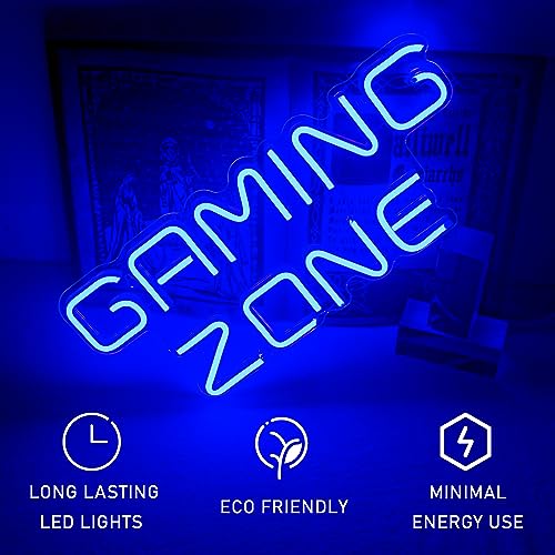 Cartel LED Zona Gamer – Azul neón para el rincón del vicio