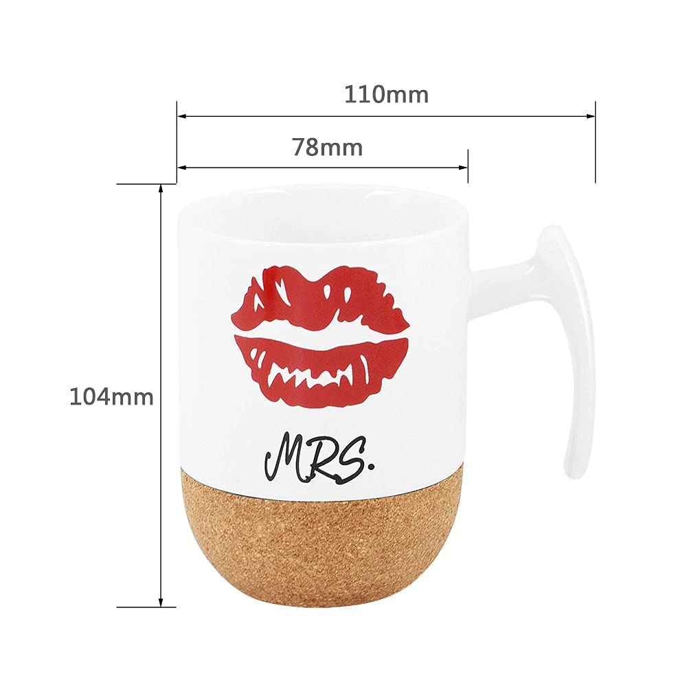 Set de tazas Mr. & Mrs. – Amor y café con base de corcho