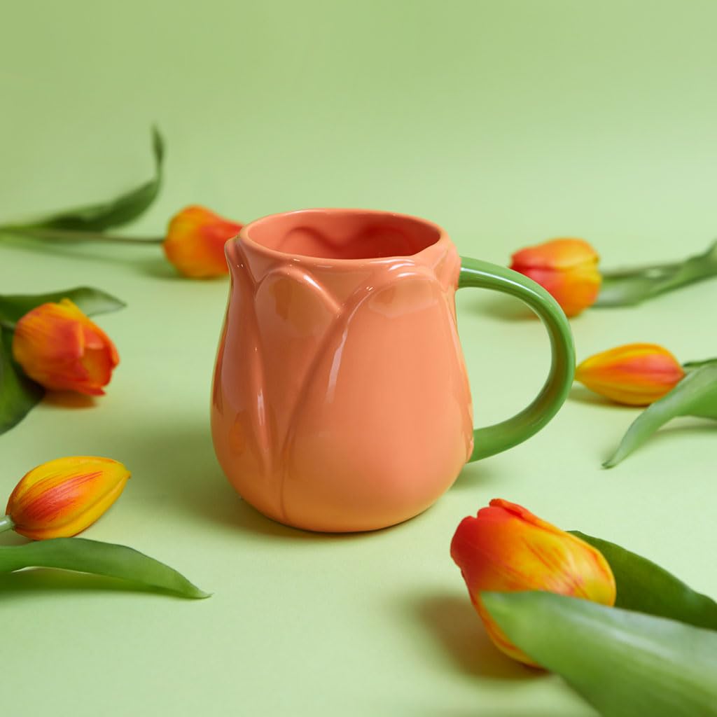 Taza tulipán naranja – Cerámica con forma floral