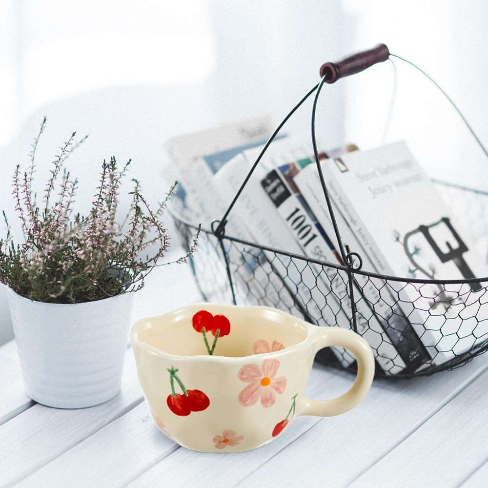 Taza con flores y cerezas – Acompañada de cucharilla floral