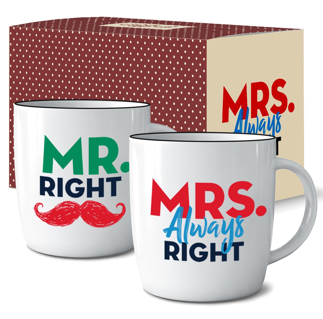 Mr Right & Mrs Always Right – Set de tazas de cerámica