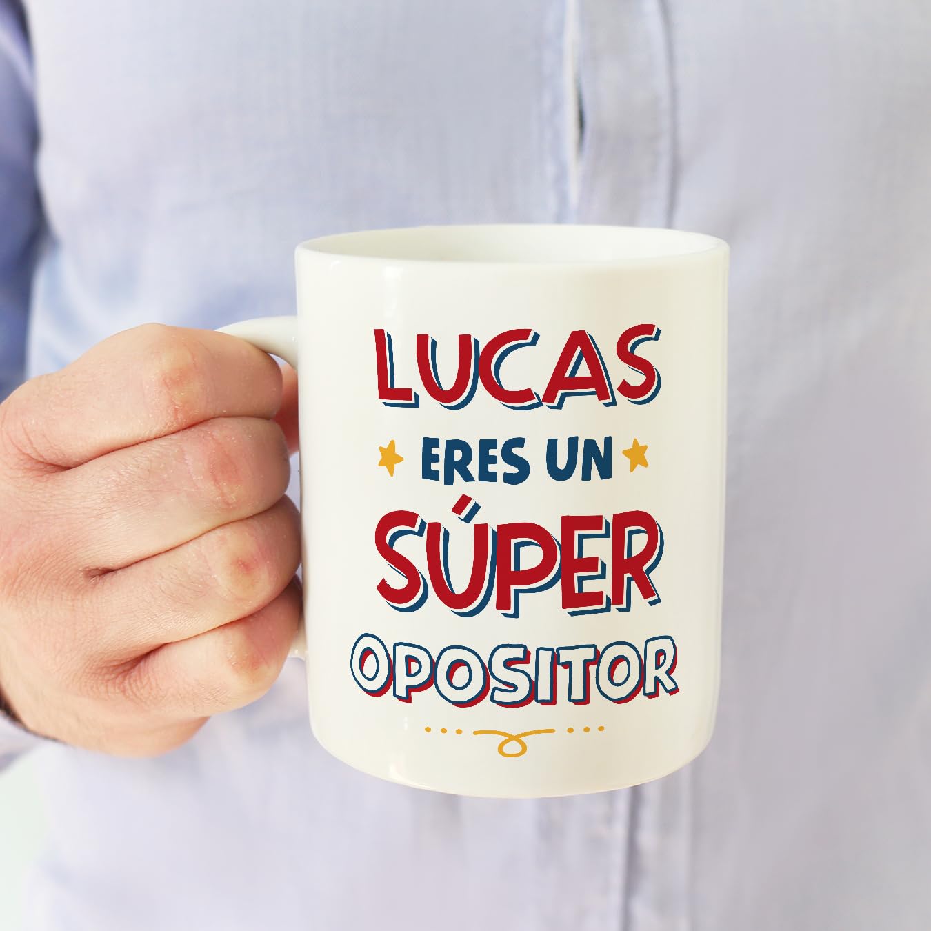 Taza nombre opositor – Personalización con mucho estrés