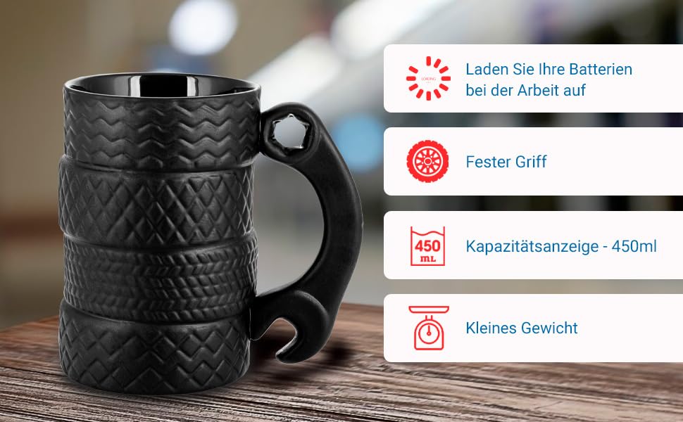 Taza neumático 3D con cuchara – Arranca el día a toda velocidad
