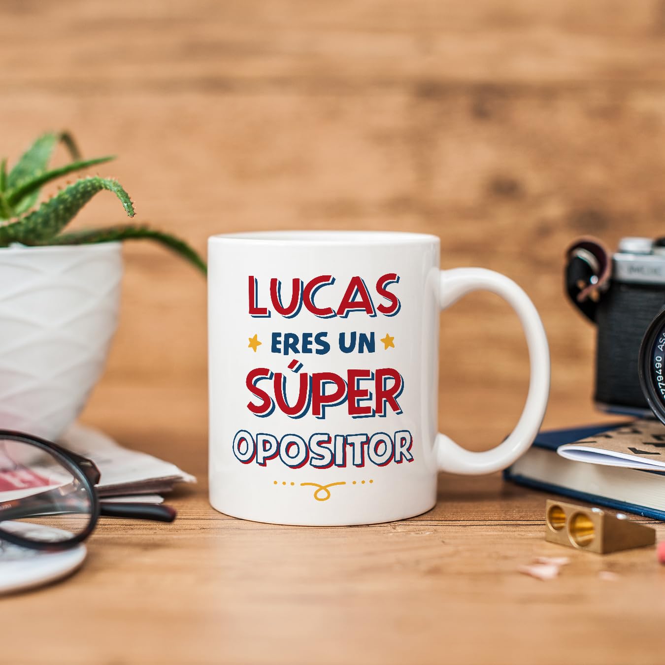 Taza nombre opositor – Personalización con mucho estrés