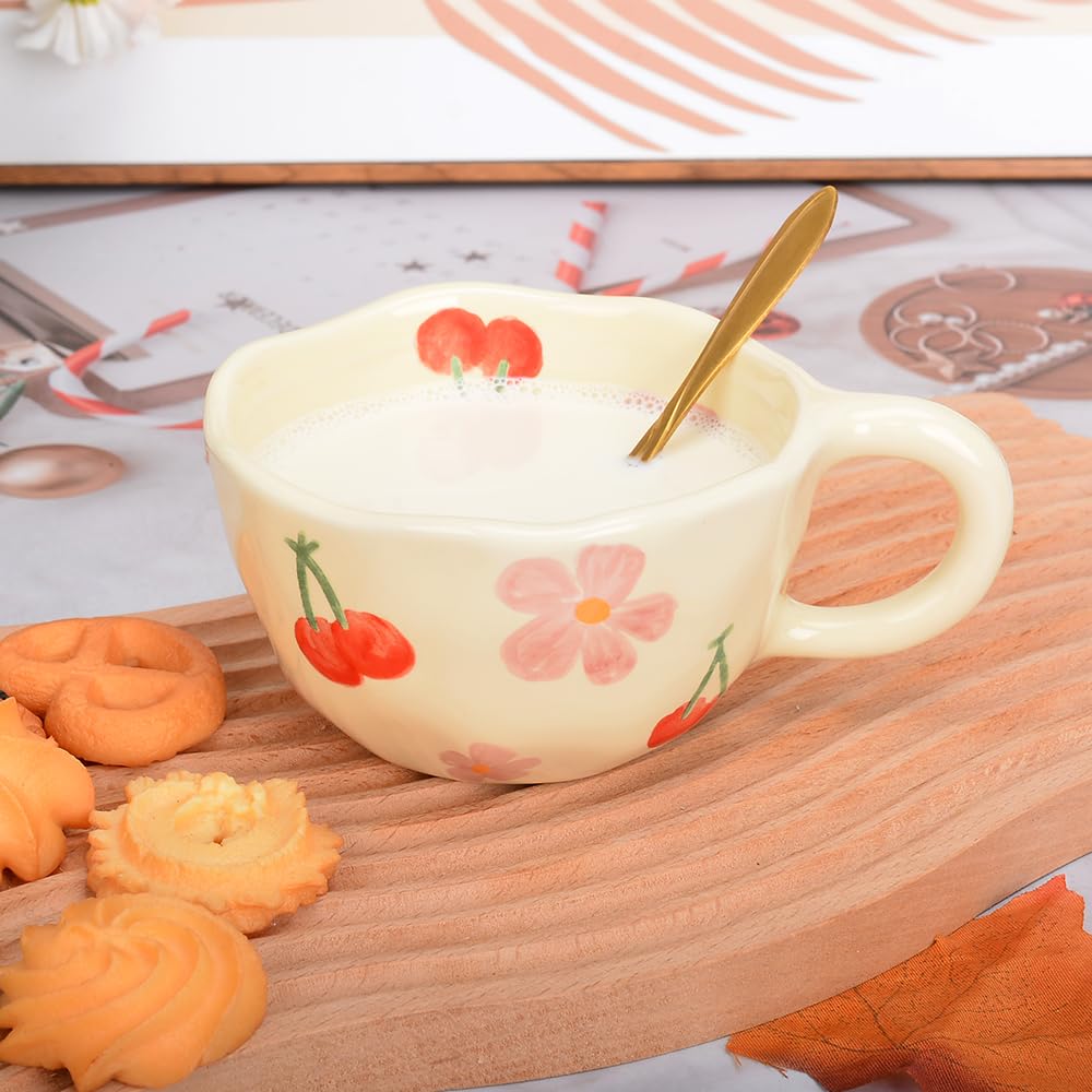 Taza con flores y cerezas – Acompañada de cucharilla floral