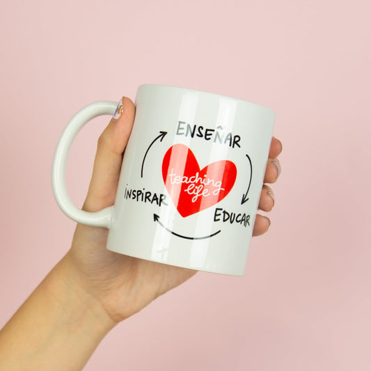 Taza “Teaching life” – Enseñar, educar, inspirar, repetir