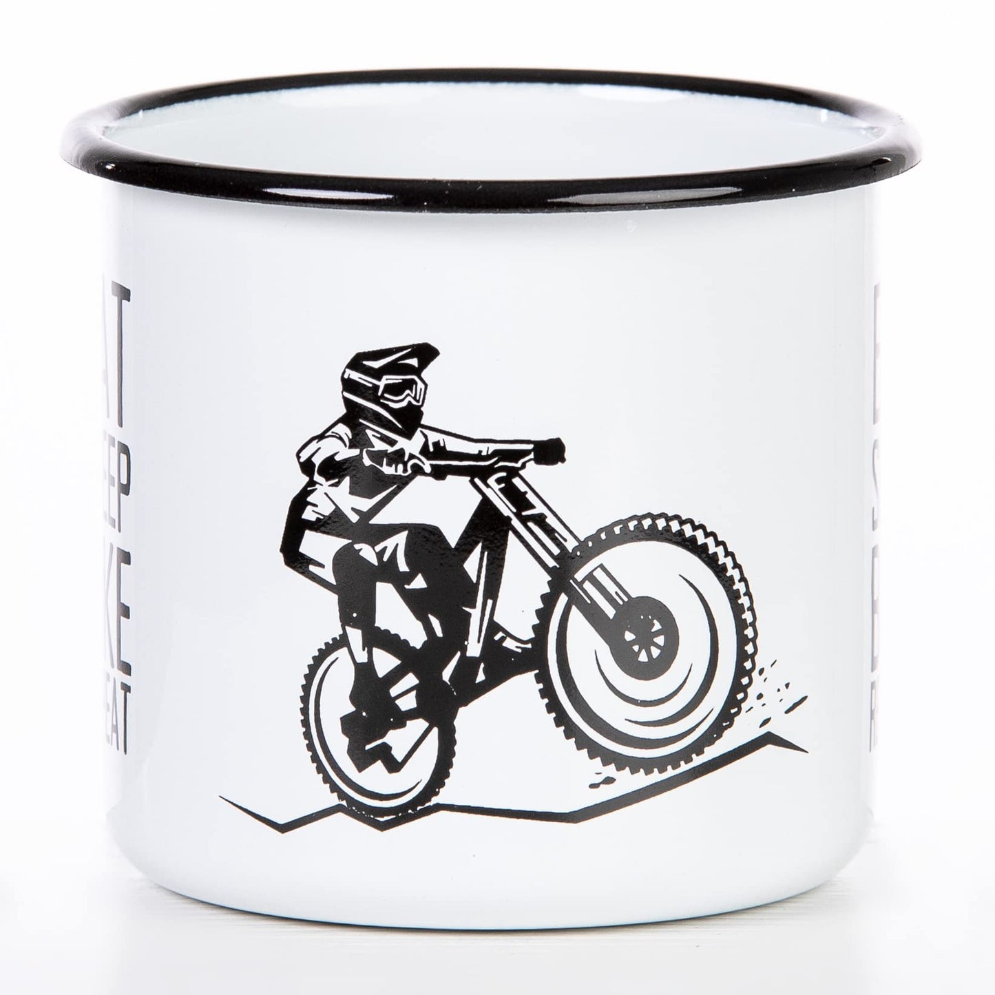 Eat. Sleep. Bike. Repeat. – Taza esmaltada MTB