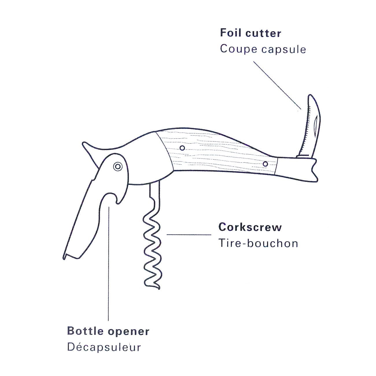 Sacacorchos Gorrión – Madera y acero al vuelo