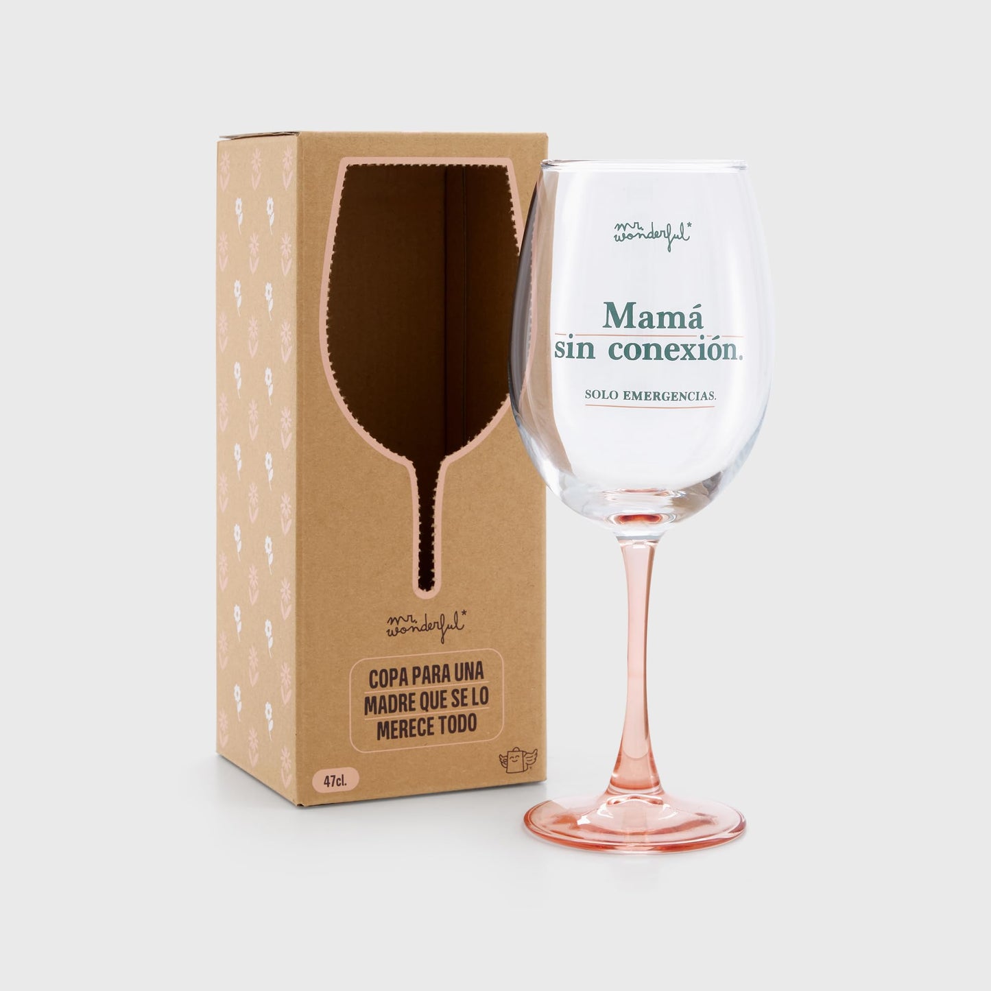 Mr.Wonderful - Copa de vino - Mamá sin conexión, Solo emergencias - Copa de vino de vidrio, con mensaje dirigido a madres - Capacidad: 47 cl - Regalo Día de la Madre