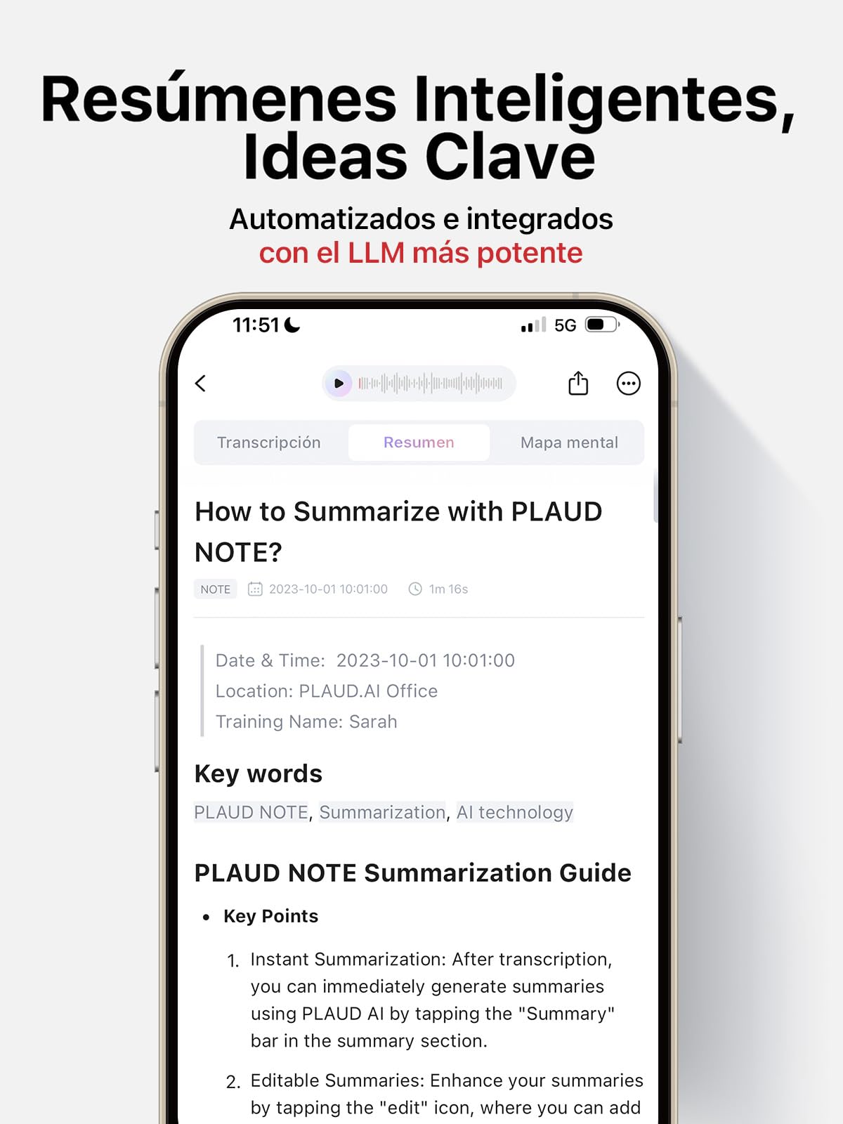 Grabadora inteligente con IA – Transcribe y resume al instante