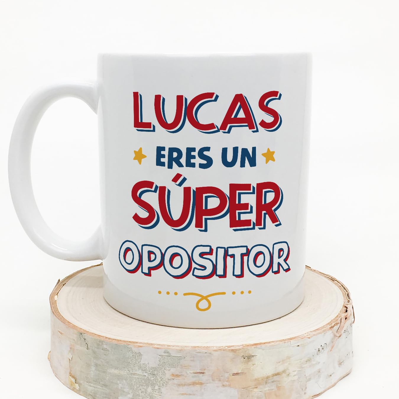 Taza nombre opositor – Personalización con mucho estrés