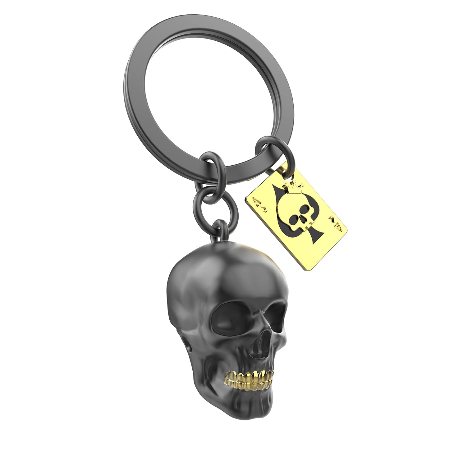 Llavero calavera y as de picas – Estilo oscuro con toque dorado