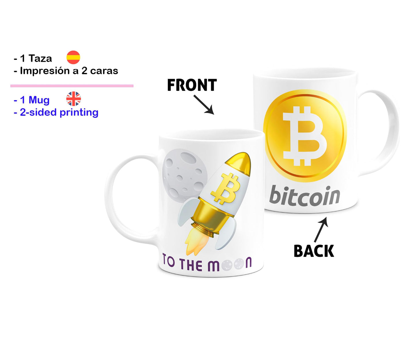 Taza Bitcoin “To the moon” – Para holders con cafeína en vena
