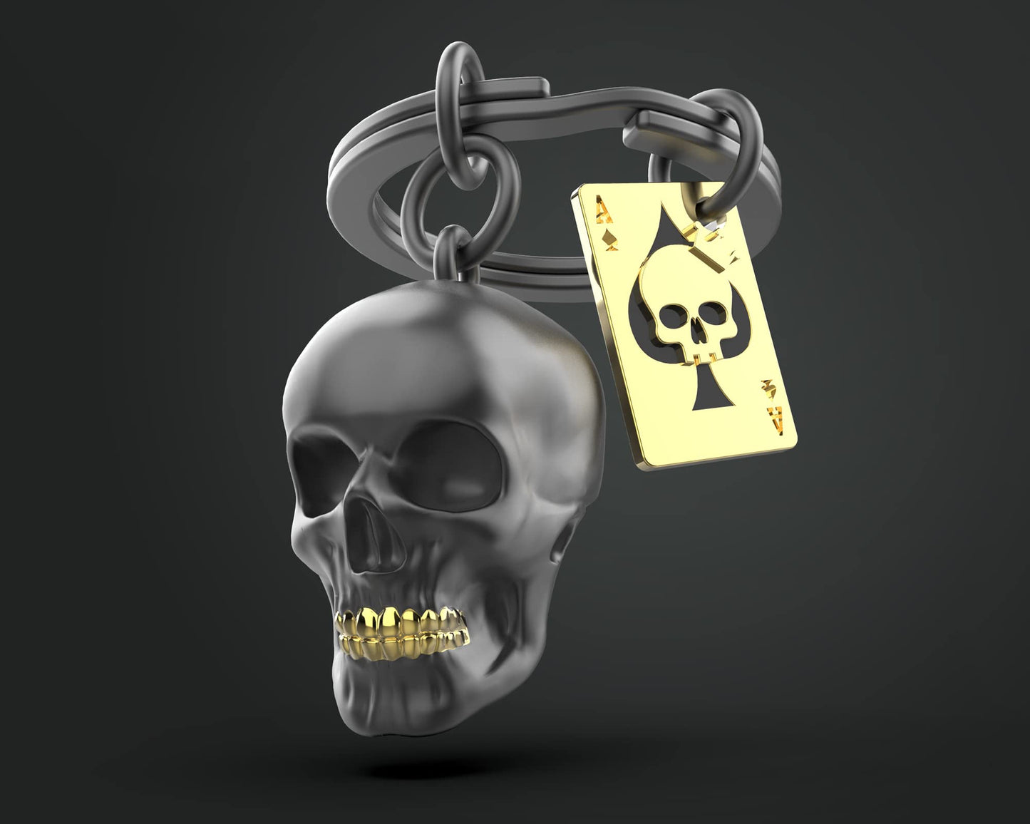 Llavero calavera y as de picas – Estilo oscuro con toque dorado