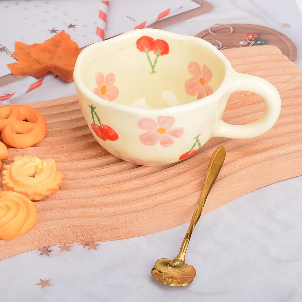 Taza con flores y cerezas – Acompañada de cucharilla floral