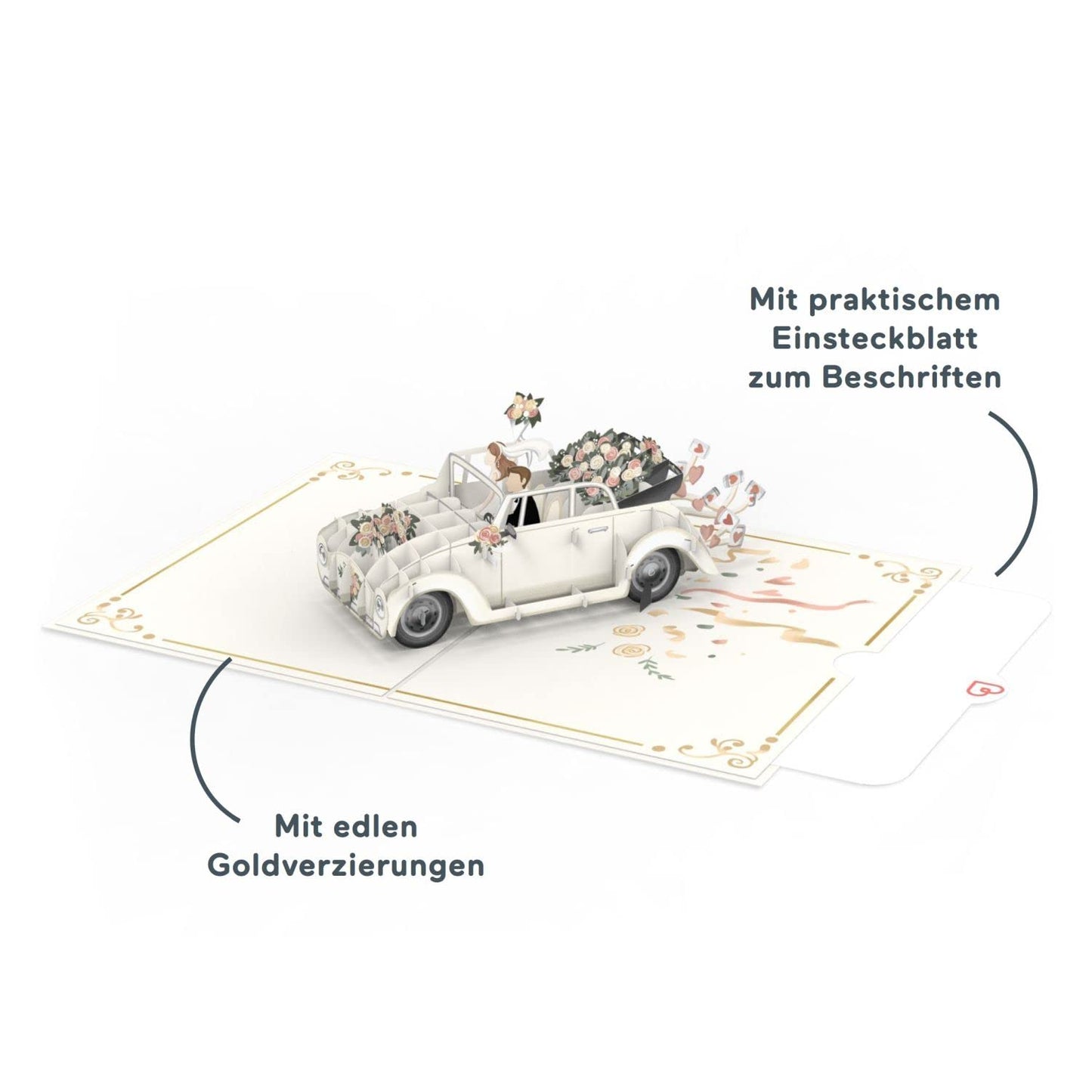Tarjeta 3D coche nupcial – El viaje más bonito empieza con un sí