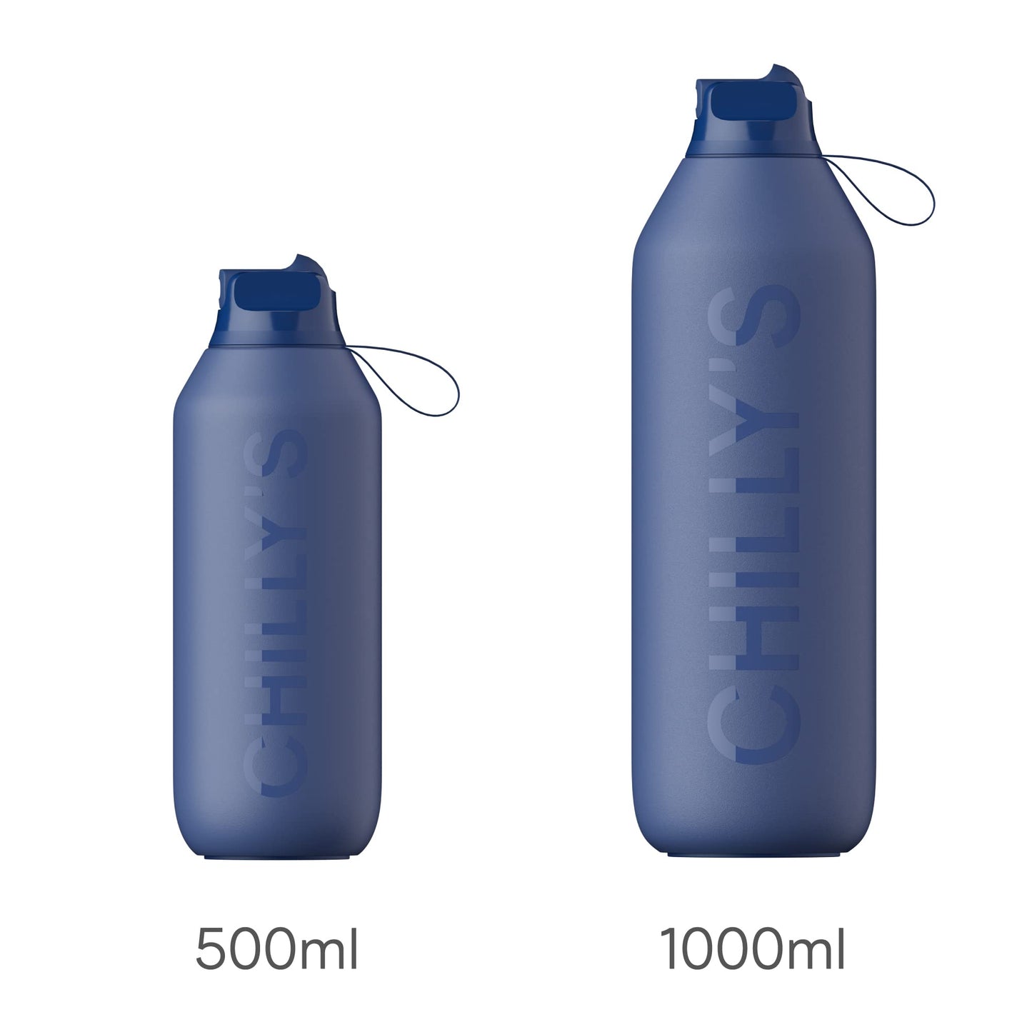 Chilly's Serie 2 Flip Botella con tapa deportiva, pajita telescópica y anillo de transporte de nailon - Tapa abre fácil, cepillo de limpieza para pajita incluido - 500ml - Whale Blue